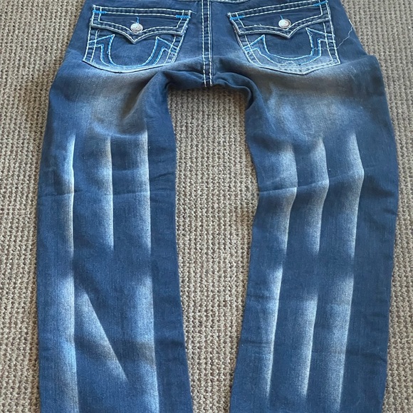 True Religion Ricky Super T Men’s Jeans Blue Patch Thick Stitch Size 38x34 - Picture 5 of 14